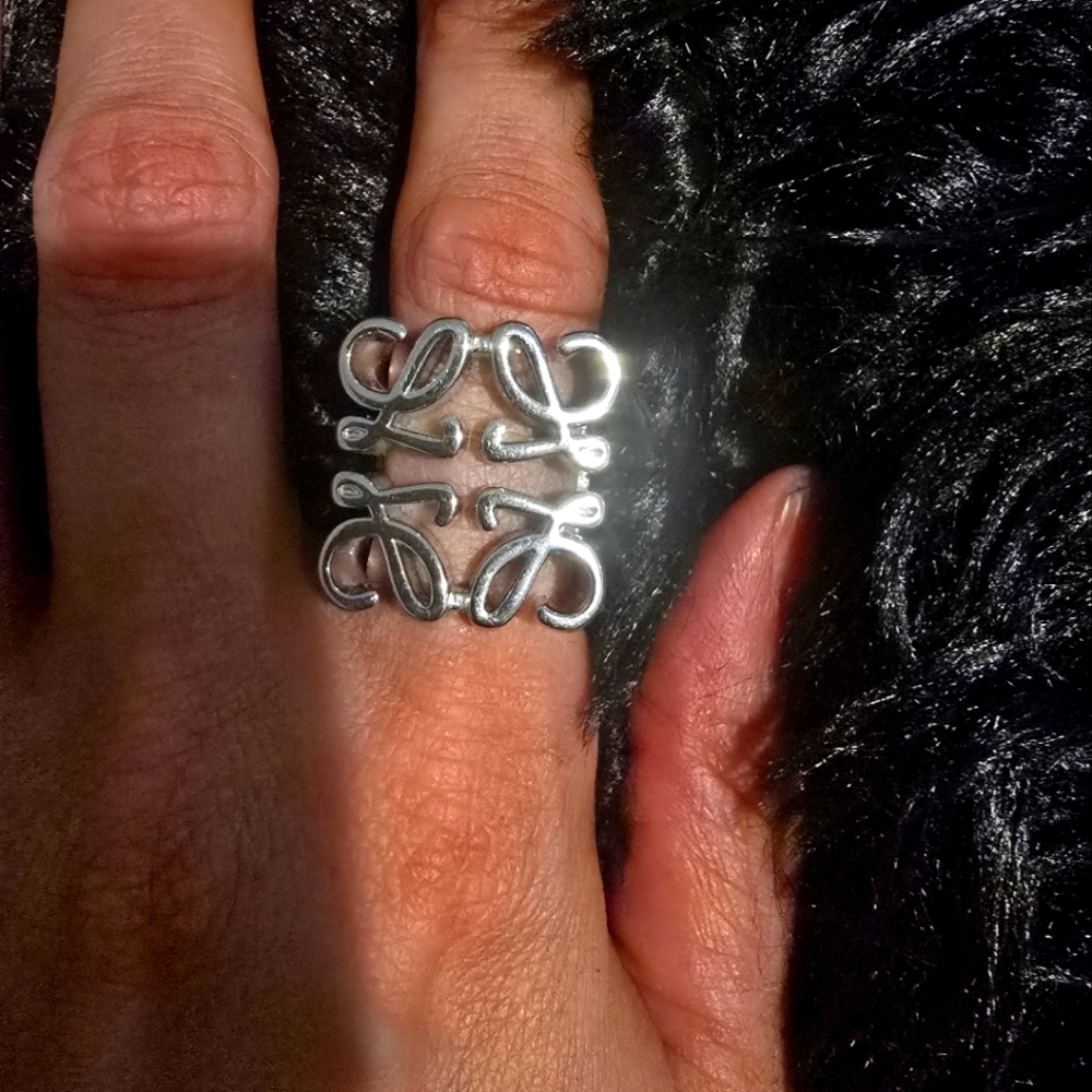 Loewe Silver Anagram Double-Row Ring